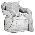 Modern Beige Velvet Single Sofa With Black Curved Armrest And Black Blanket