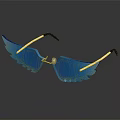 Fashionable Blue Wing Shaped Sunglasses With Unique Design And Reflective Lenses