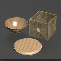 Woven Household Items Including Bowl Square Basket And Round Lid For Home Use