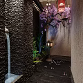 Japanese Style Corridor With Bamboo Screens Lanterns Stone Steps And Water Feature
