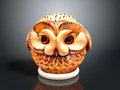 Hand Carved Owl Statue With Large Eyes Detailed Texture And White Base 3d model