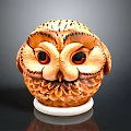 Hand Carved Owl Statue With Large Eyes Detailed Texture And White Base