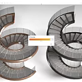 Modern Spiral Stairs Design With Dual Colored Railings And Gray Steps