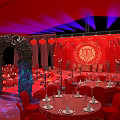 Red Themed Wedding Decor With Decorative Arch Lanterns Stage And Dining Tables 3d model