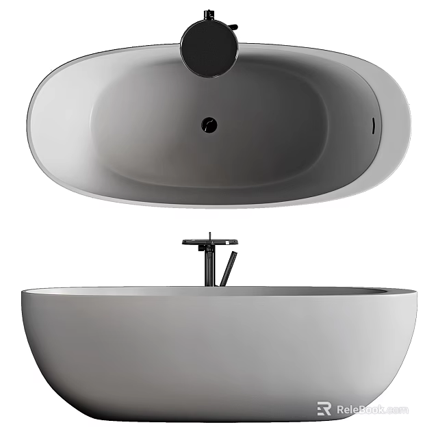 Modern Freestanding White Bathtub With Oval Shape And Chrome Faucet 3d model 