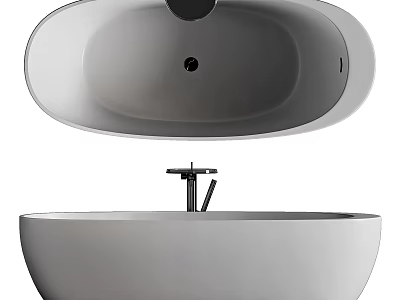 Modern Freestanding White Bathtub With Oval Shape And Chrome Faucet 3d model