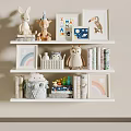 Kids Room White Floating Shelves with Stuffed Animals Books and Rainbow Decor