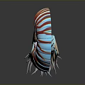 Vibrant Nautilus With Red White Striped Shell Blue Tentacles And Orange Spotted Mantle