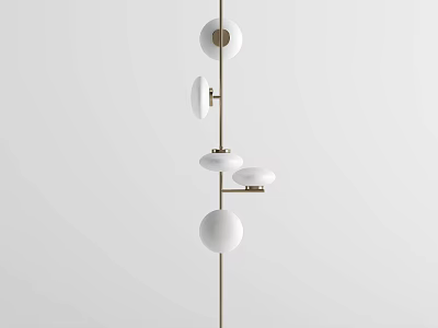 Modern Floor Lamp With Brass Frame And Multiple White Spherical Shades 3d model