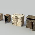 Vintage Wooden Bedside Tables With Worn Surfaces Drawers And Cabinet Doors