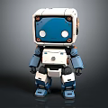 Cute Cartoon Style White Blue Robot With Square Head Round Eyes