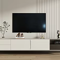 Modern Minimalist TV Stand With White Gray Drawers Cabinets Small Plant Figurine And Decorative Items