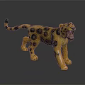 Yellow Spotted Leopard Toy Figure Standing With Open Mouth On Black Surface