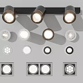 Different Designs of Downlights and Spotlights Including Track Mounted and Recessed Styles