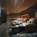 Luxurious SPA Sauna Interior With Wooden Ceiling Massage Chairs And Ambient Lighting
