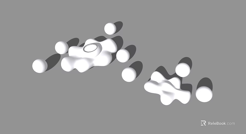 Modern White Table and Chair Set with Round Smooth Design for Home Interior 3d model