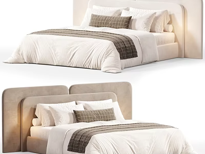 Modern Light Beige Upholstered Double Bed With Comfortable Bedding For Cozy Luxury Bedroom Interior 3d model