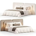 Modern Light Beige Upholstered Double Bed With Comfortable Bedding For Cozy Luxury Bedroom Interior