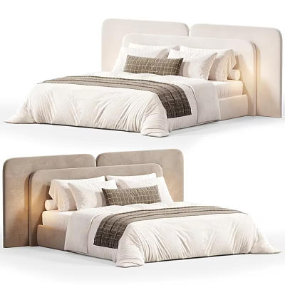 Modern Light Beige Upholstered Double Bed With Comfortable Bedding For Cozy Luxury Bedroom Interior 3d model