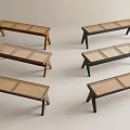 Modern Wooden Benches With Rattan Seats In Brown And Black Colors For Home Decor