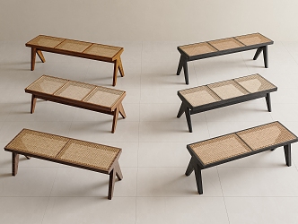 Antique Rattan Bench Wooden Bench Rattan Bench Silent Bench 3d model