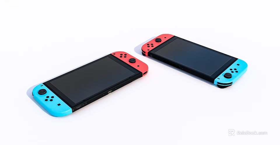 Portable Gaming Entertainment Device With Red Blue Controllers And Black Screen 3d model 