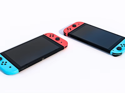 Portable Gaming Entertainment Device With Red Blue Controllers And Black Screen 3d model