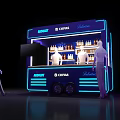 Neon Lit Branded Bar Counter Featuring ARCOURT CHIVAS Ballantine and Standing People