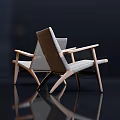 Modern Accent Chairs With Light Wooden Frames And Woven Seats On Dark Reflective Floor