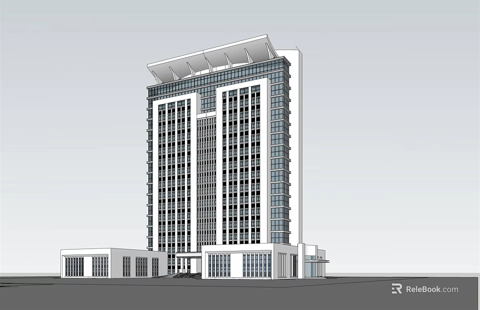 Modern High Rise Office Building With Glass Facade And Contemporary Roof Design 3d model 