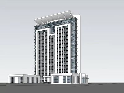 Modern High Rise Office Building With Glass Facade And Contemporary Roof Design 3d model