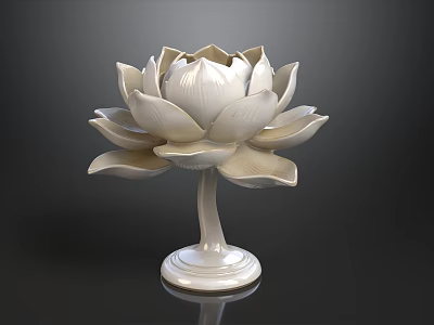 White Ceramic Lotus Flower Decorative Ornament with Elegant Petals and Base 3d model