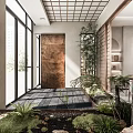 Serene Japanese Style Clubhouse with Courtyard Bamboo and Wooden Lattice Design