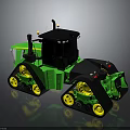 Green Tractor with Black Cabin and Yellow Track Wheels for Agricultural Use