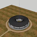 Scenic Circular Open Air Pavilion With Person Walking On Path In Wheat Field