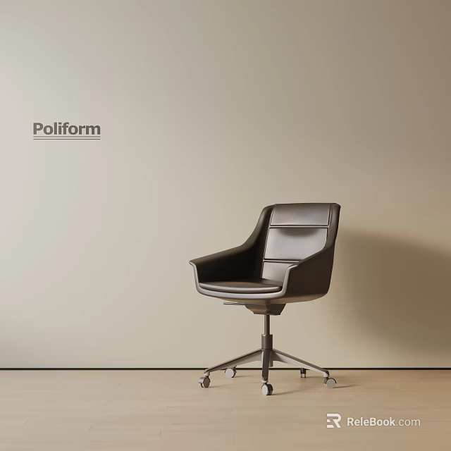 Poliform Black Modern Office Chair With Leather Upholstery And Rolling Wheels 3d model 
