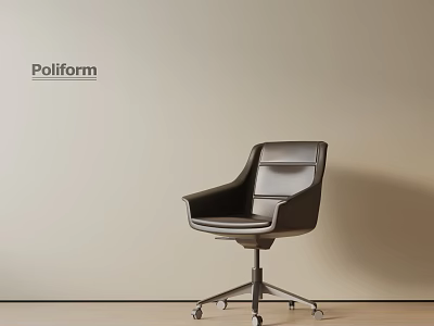Poliform Black Modern Office Chair With Leather Upholstery And Rolling Wheels 3d model