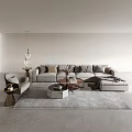 Modern Sofa Coffee Table Set With Decorative Pillows And Soft Area Rug 3d model
