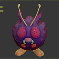 Purple Cartoon Game Movie Character With Round Body Pink Eyes White Antennae And Orange Feet