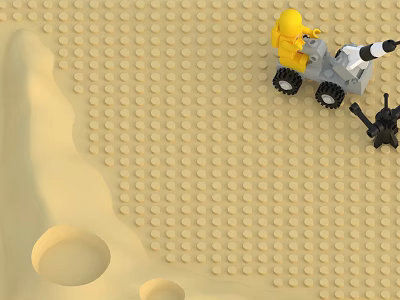 Astronaut And Moon Rover Building Blocks On Sand Colored Moon Surface With Circular Craters 3d model