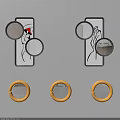 Decorative Wall Mirrors with Black Frames Artistic Silhouettes and Yellow Circular Accents