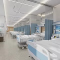 Modern Hospital Outpatient Ward With Beds Partitions And Ceiling Lights