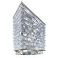 Modern High Rise Office Building With Glass Curtain Wall And Interior Office Workers