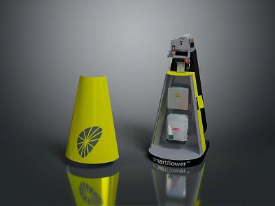 Urban Landscape With Yellow Traffic Cone And Metro Tower Equipment Structure 3d model