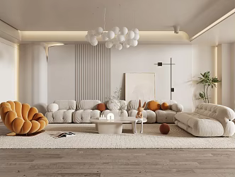 Quiet living room Cream living room 3d model