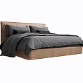 Modern Double Bed With Brown Upholstered Headboard And Dark Gray Bedding 3d model