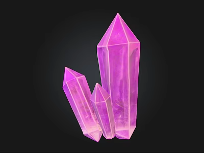 Shiny Purple Stone Crystals In Three Different Sizes On Black Background 3d model