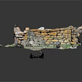Scenic Ruined Stone Wall Landscape With Grass Covered Ground And Broken Structures
