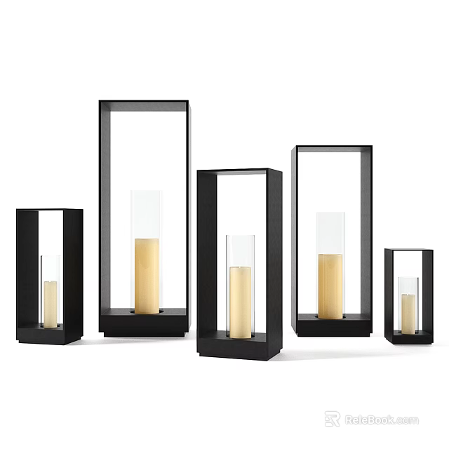 Modern Black Frame Candle Lamps With Various Sizes And Transparent Glass Holders 3d model 