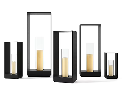 Modern Black Frame Candle Lamps With Various Sizes And Transparent Glass Holders 3d model